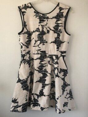 Portmans B/W & Blush Floral Sleeveless Cotton Fit & Flair Dress Pockets S 12 EUC